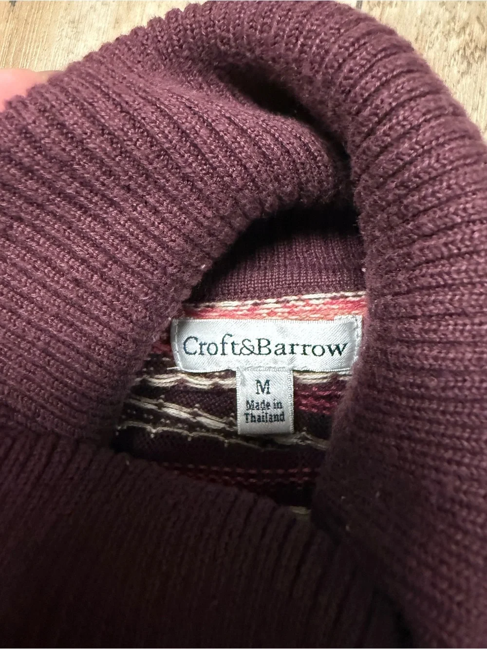 croft & barrow Men's Turtleneck Sweater in Burgundy with Fair Isle Yoke